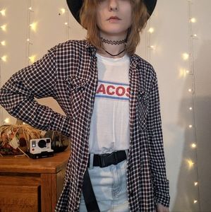 BDG Black, Red, Blue, White Button-Up Flannel